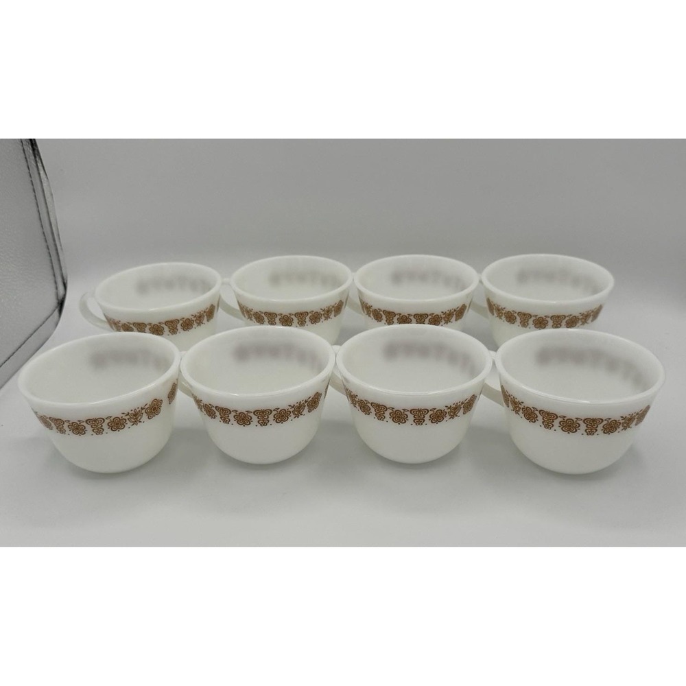 Vintage Corelle Butterfly Gold Coffee Tea Cups Set‎ of 8 C-Handle Corning